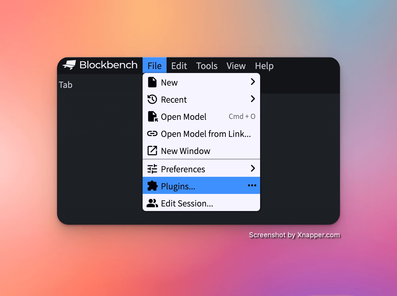 Blockbench File Menu Plugins Option